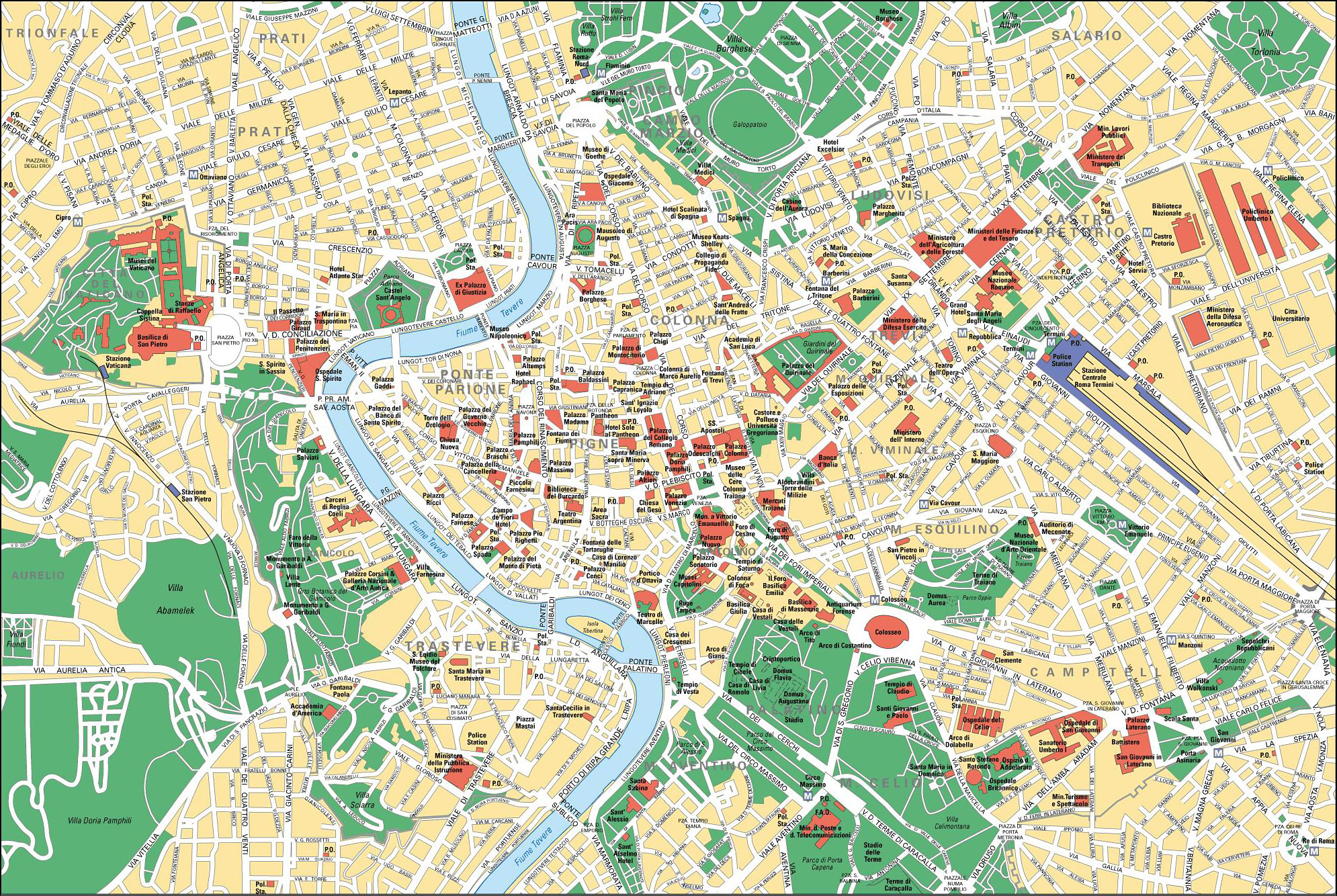 Plätze Bevölkerung Theater Straßen Brücken Stadtplan Karte Kirche Rom 