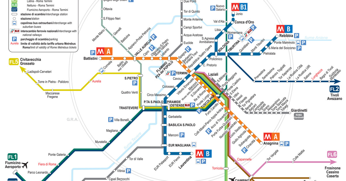 Map of Rome commuter rail stations & lines