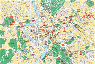 Tourist map of Rome attractions, sightseeing, museums, sites, sights, monuments and landmarks